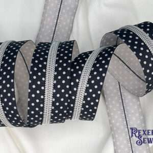 Black w/ Tiny White Polka Dot Premier Zipper Tape