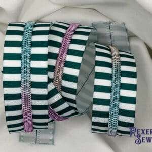 Pine Green & White Stripe Premier Zipper Tape